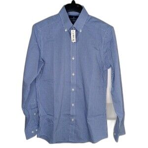 Buttoned Down Men's 33 Tailored Collard Cotton Blue Plaid Business Dress Shirt